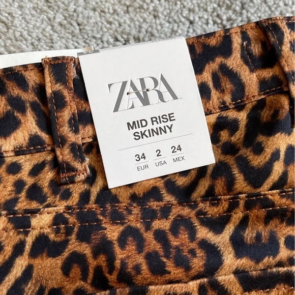 NWT Zara mid rise jeans pants cheetah print 2 mob wife - Picture 7 of 7